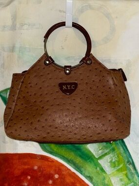 y2k NYC Brown Ostrich-Texture Ring-Handle Handbag